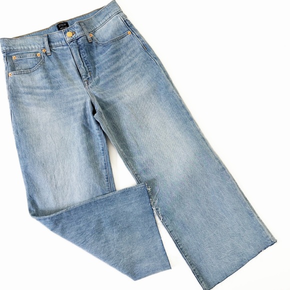 J.Crew Jeans Womens 27 Petite Wide Leg Crop All Day Stretch Raw Hem High Rise - Picture 2 of 11